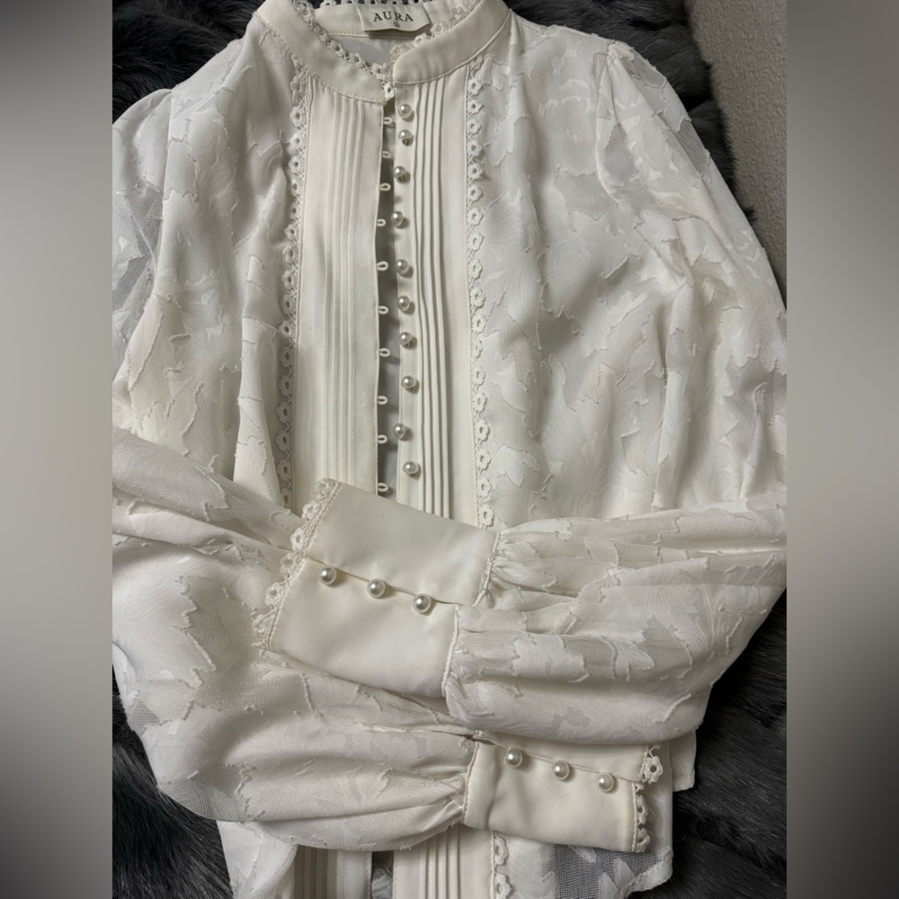 Aura Ivory Lace Top with Pearl Accents